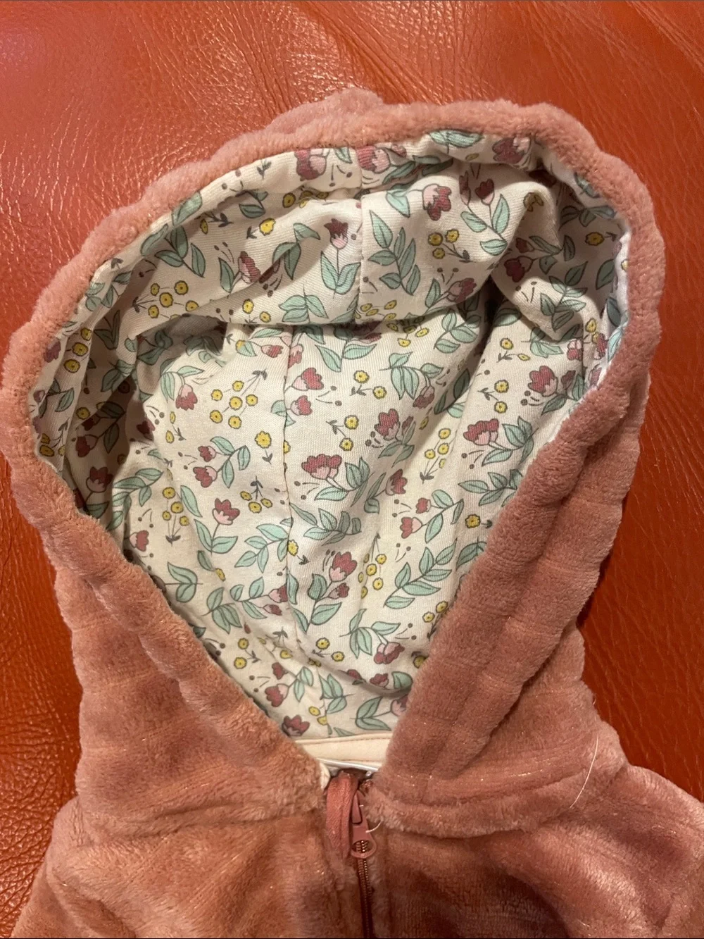 Tahari Plush Hooded Footie in Dusty Pink